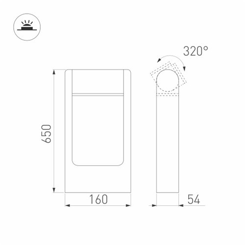 Светильник LGD-PATH-FRAME-ROTARY-H650-6W Warm3000 (GR, 111 deg, 230V) (ARL, IP65 Металл, 3 года)