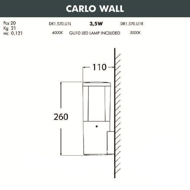 Настенный светильник уличный Carlo DR1.570.000.WXU1L